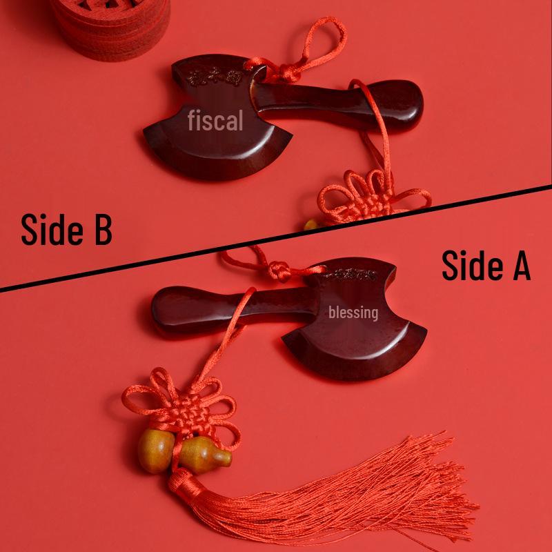 Peach Wood Deep Red Axe Pendant: Wedding Blessing for New Home & Bed-Pressing Ceremony