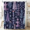 Christmas Tree Shower Curtain Festive Decor for Your Bathroom Dark Blue and Pink Printed Fabric Waterproof Bath Mat Cover Size 7