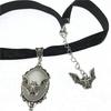 Punk Personality Sliver Color Oval Vampire Bat Relief Pendant Black Velvet Necklace for Women Halloween Party Retro Jewelry Gift