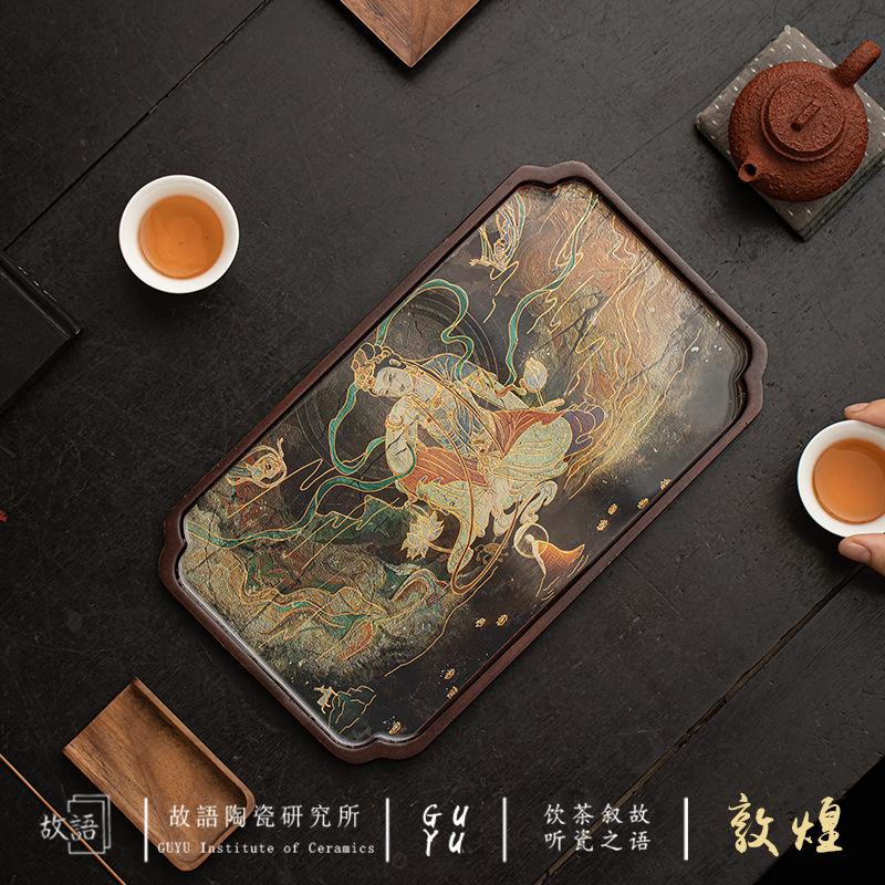 New Chinese Style Dunhuang Murals Tea Tray Tea Set Accessories Dried Bubble Plate Tea Ceremony Tray
