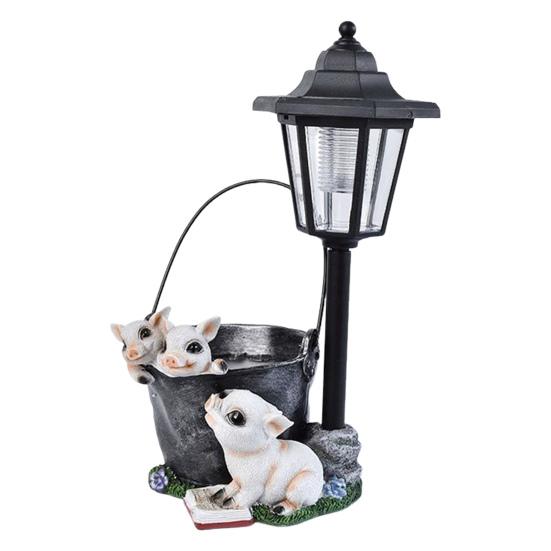 Garden Statue with LED Solar Lamp Weather Resistant Automatic Charging Outdoor Patio Sculpture Decor LED Light