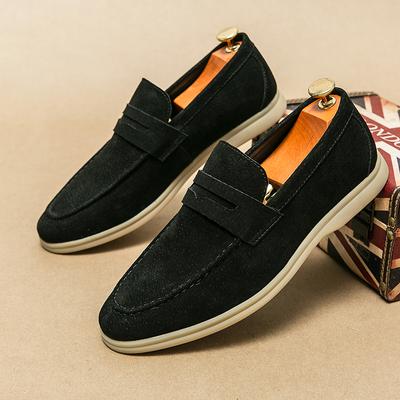 Scarpe in Pelle Scamosciata di Alta Qualità Stile Britannico Semplici Mocassini da Uomo Bianco Sporco Comode Suole Morbide Abbigliamento per il Tempo Libero Casa Esterno