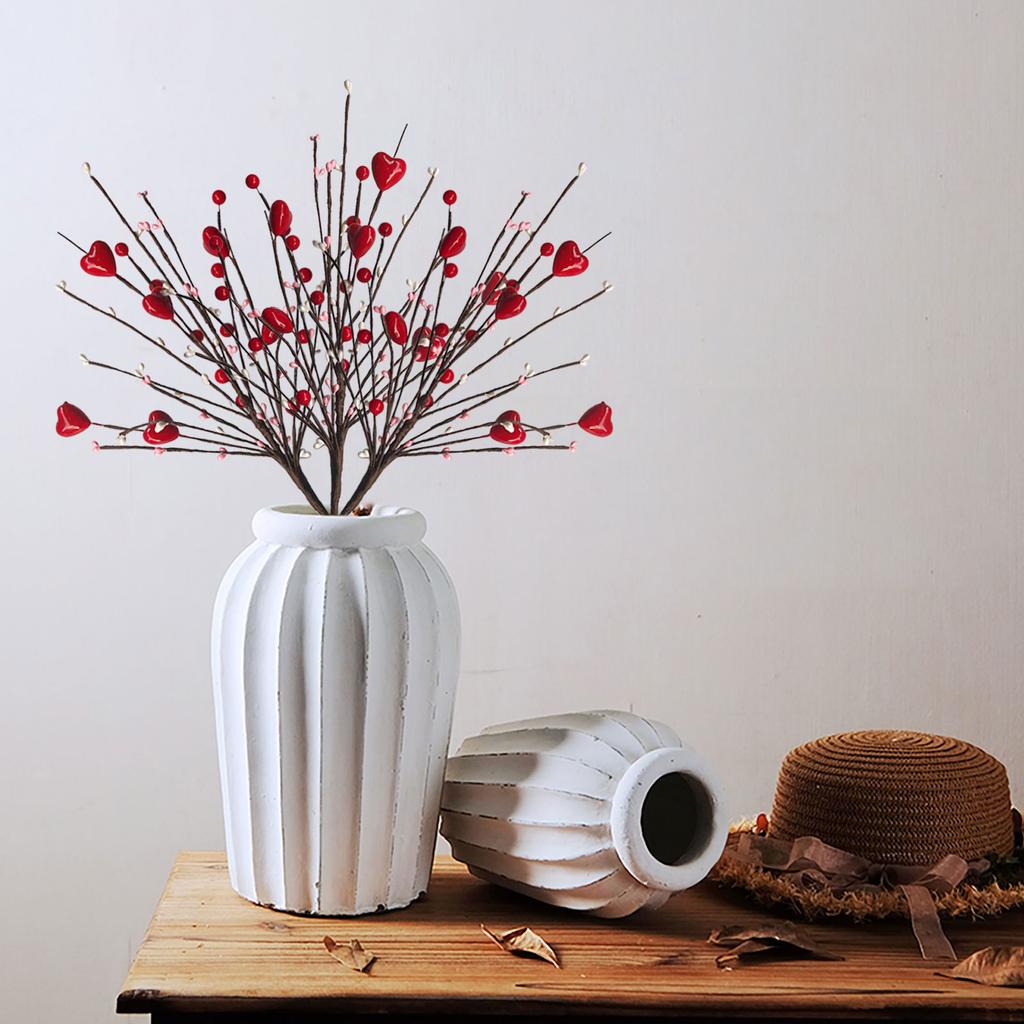 Artificial Heart Shaped Berry Stem Pick Faux Red Heart Berry Branch for Valentines Day Party Wedding Decor