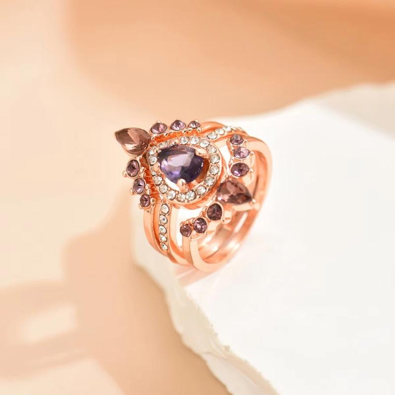 Huajie 3 шт./комплект Очаровательные Аметист Циркон Фиолетовый Циркон Женские Наборы Колец Сияющие Ретро Вечеринка Банкет Модные 7