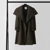 Men's Asymmetrical Long Cashmere Coat with Stand Collar and Belt - Plus Size, Loose Fit Outerwear for Autumn and Winter.