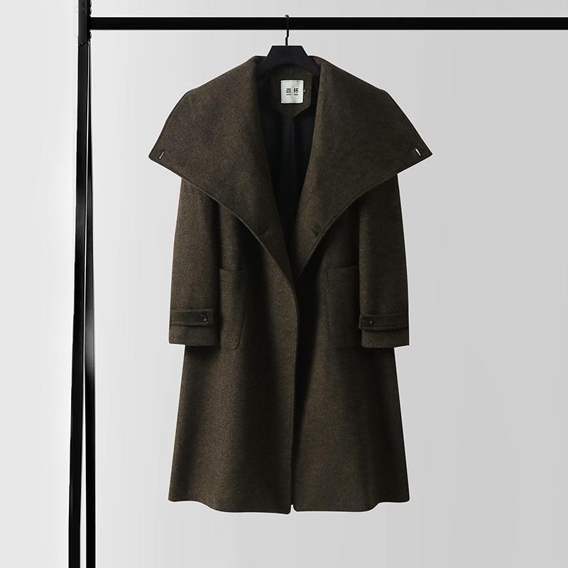 Men's Asymmetrical Long Cashmere Coat with Stand Collar and Belt - Plus Size, Loose Fit Outerwear for Autumn and Winter.