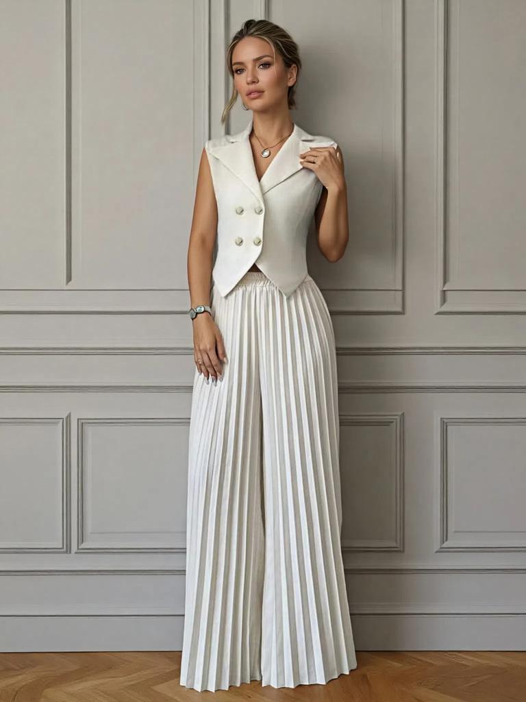 Women's New Fashion Vest Cardigan Pleated Pants Set Long Pants Outfit for Women