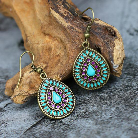 1 Pair Earring Water Drop Shape Bohemia Style Glitter Dangle Hanging Ear Ornaments Ear Accessories for Lady