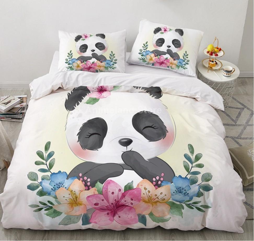 Cartoon Cute Panda Duvet Cover 3D Printed Bedding Set Children Gift Girls Single Large King Size 3-Piece Set with 2 Pillowcases