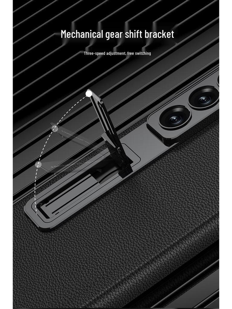 Samsung Z Fold7 Electroplated Leather Magnetic Case with Bracket - Anti-drop Protective Cover