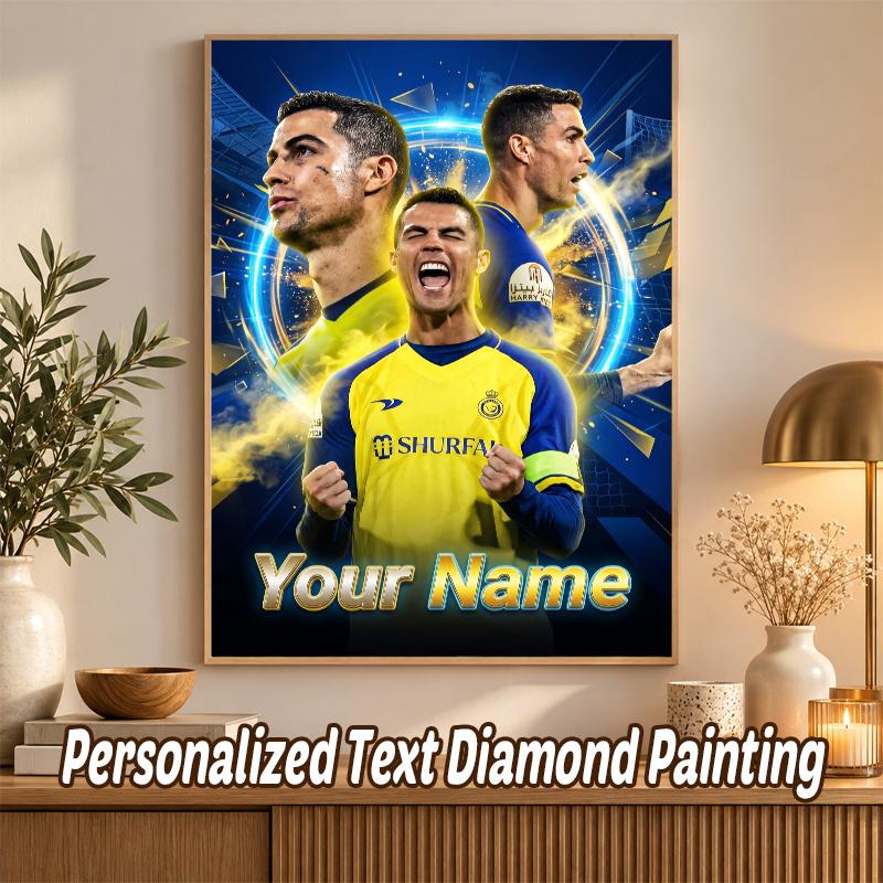 Cristiano Ronaldo Vlastní jméno Text 5D Diamantová malba Sada DIY Plné vrtání Diamantové umění Dekorace