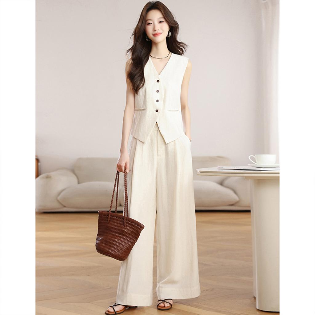 Two Piece Set of Old Money Style Vest Wide Leg Pants
