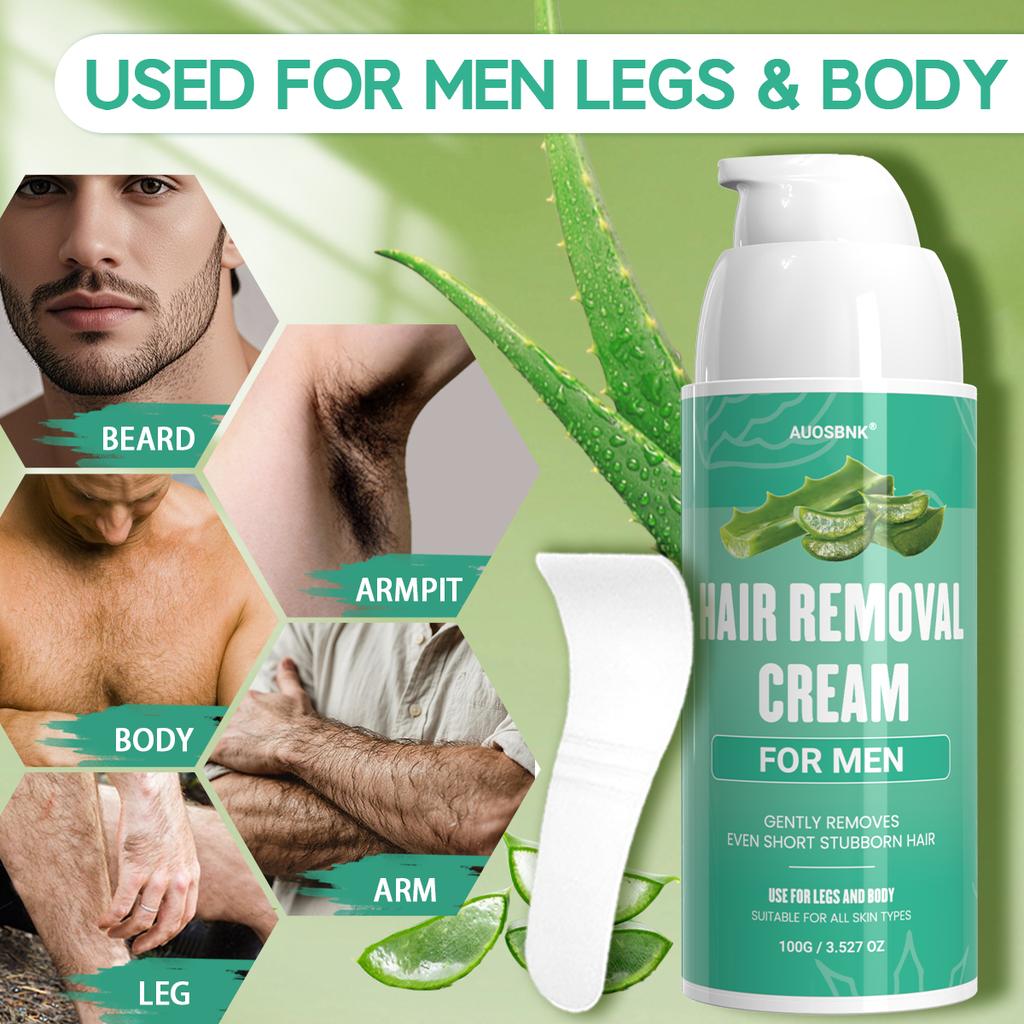 Men's Hair Removal Cream, Depilatory Cream for Men, Hair Remove Cream With Scraper, Aloe Vera Moisturizing, Painless, Moisturizing-100g