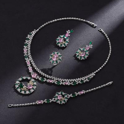Farbige Zirkon Halskette Ohrringe Schmuck Set Braut Hochzeit Bankett Party Hochzeit Kleid Zubehör