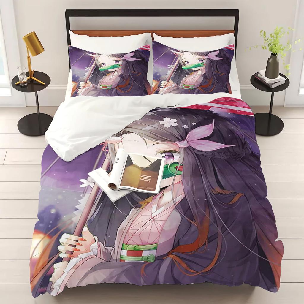 Kamado Nezuko Anime Home Bedroom Comforte Nordic polyester material suitable for children and adults 3-piece set