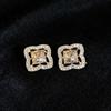 Silver Needle Luxury Rhinestone Inlaid Floral Rhombus Retro Earrings: Exquisite, Versatile Cross-Border Ear Jewelry