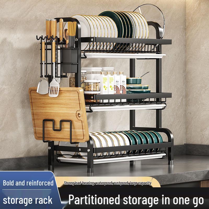 Multifunctional Kitchen Dish Rack: Countertop Draining Rack with Chopstick and Knife Holder for Dish Cabinets