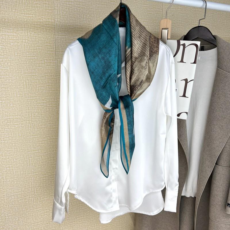 100% Mulberry Silk Scarf 90x90cm Blue Crane Print Square Shawl Women Fashion Commute