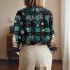 Skjortebluse for kvinner Juletrykkknapp Langermet Casual Basic skjortekrage Vanlig topp