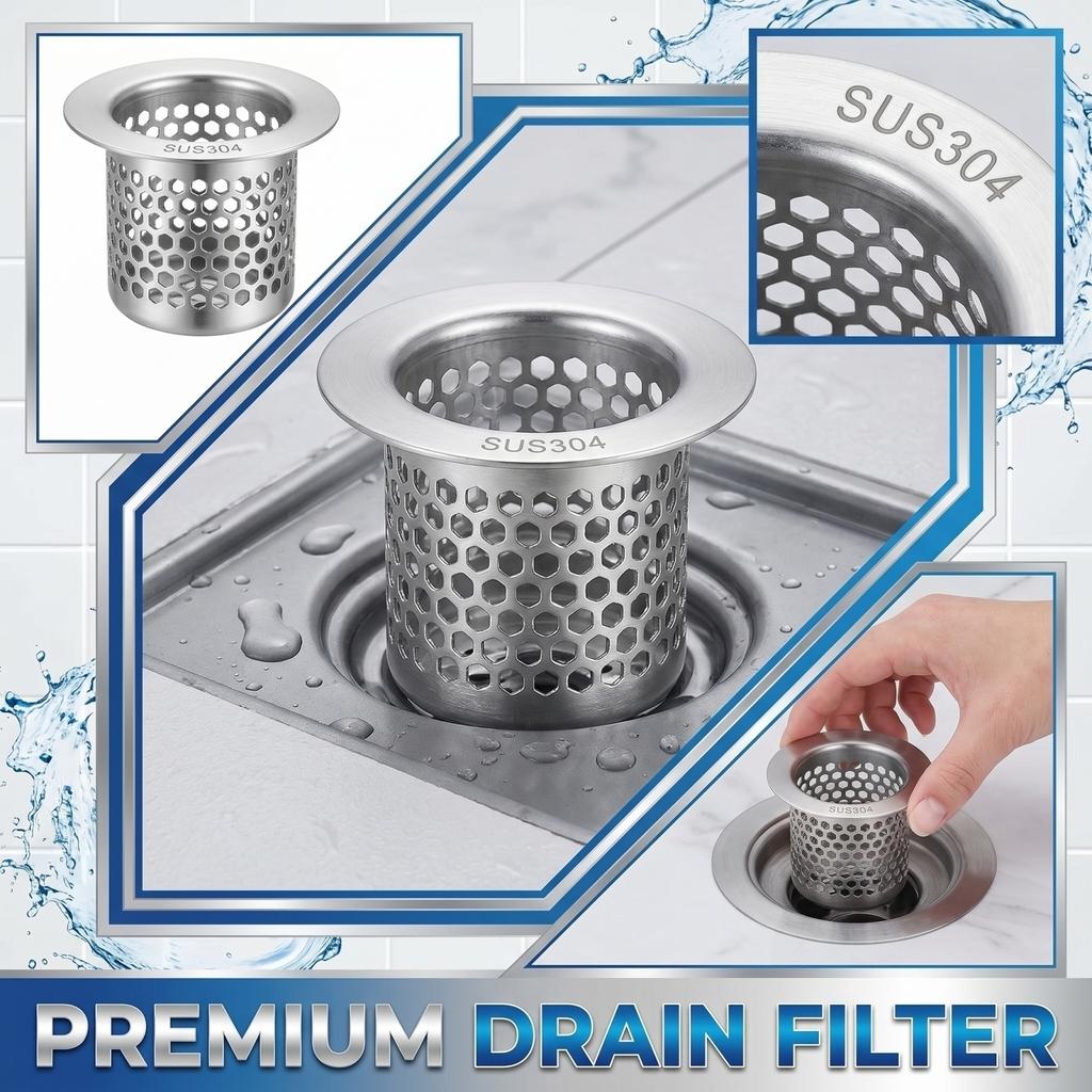 304 Stainless Steel Floor Drain Filter Strainer for Bathroom Kitchen Toilet Drainage System with Hexagonal Mesh Design and Removable Structure