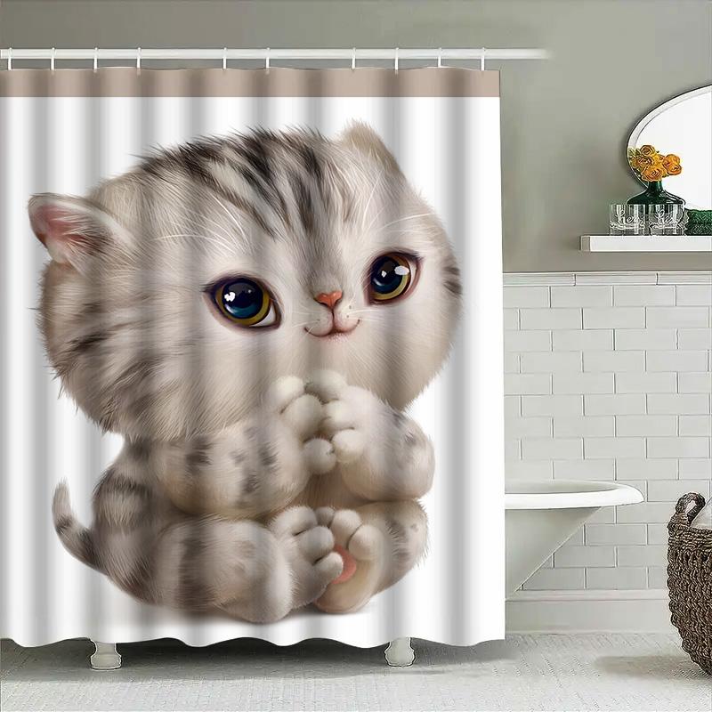 Super Cute Cat Shower Curtain Bathroom Decor With High Definition Print For Kids' Room Or Nursery
