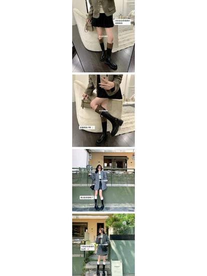 Su Yinyin Style Colorblock Round Toe Thick Sole Back Zipper Women's Riding Boots