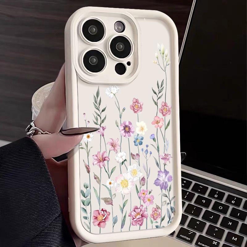 Pentru iPhone 16 Pro 15 14 Plus 13 12 Pro Max 11 Xs Xr 8 7 Roz Motiv Floral Rezistent la șocuri Moale TPU Protecție lentile Husă pentru telefon anti-cădere