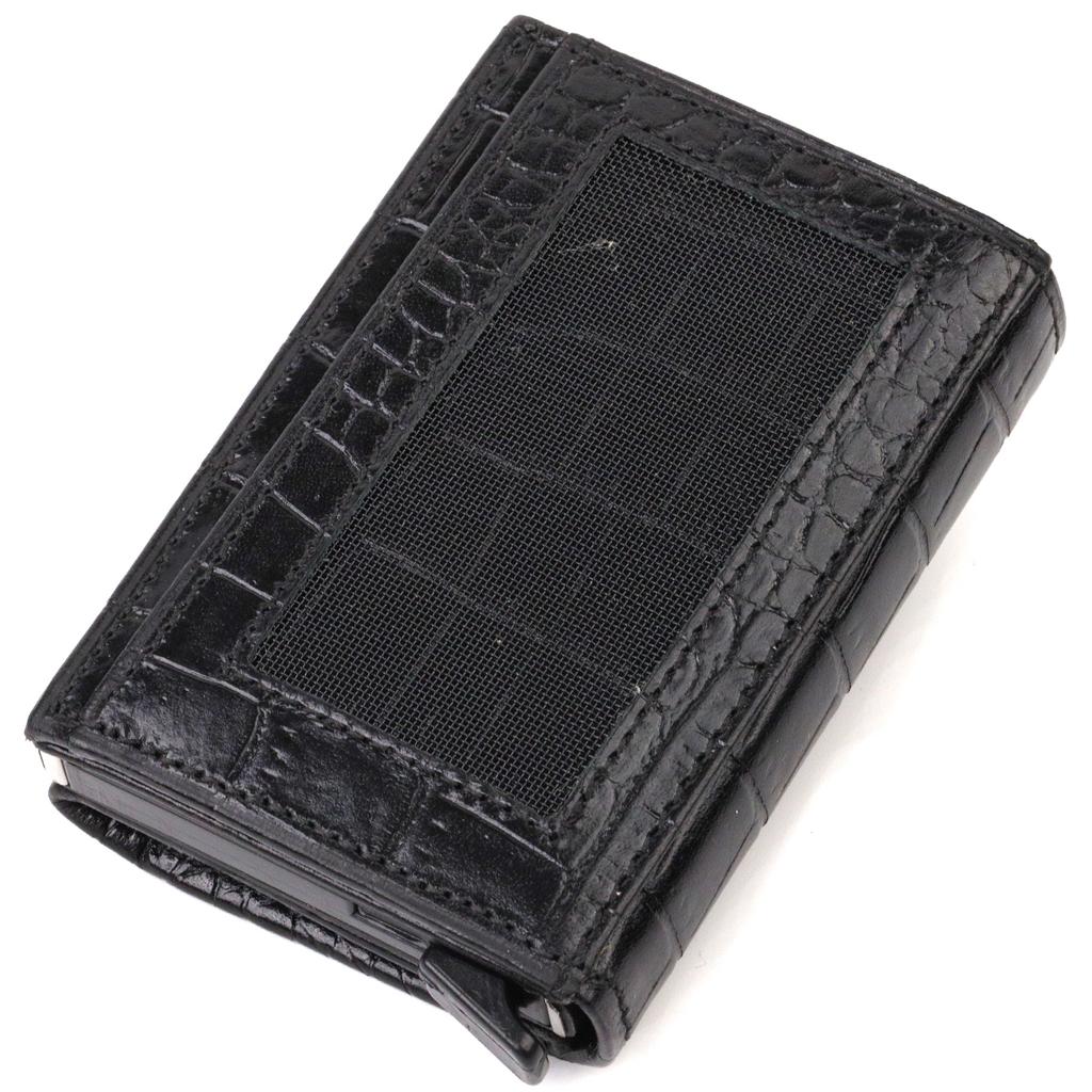 Unisex Tri-fold Automatic Cardholder Made of Genuine Leather with Crocodile Effect CANPELLINI 21930 Black