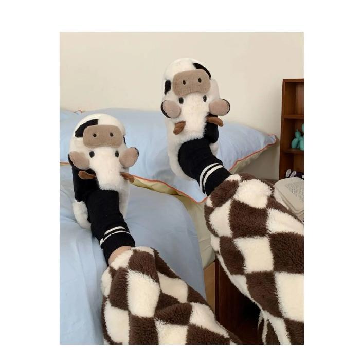 Animal Cow Plush Children Slipper Cartoon Kids Shoes Babi Flat Slides Child Cute Little Dairy Cow Indoor Soft Slippers Family