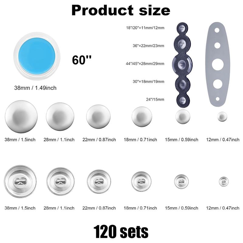 M-Modern-120Pcs Button Covers, Cover Button Kit With 6 Sizes, DIY Fabric Covered Buttons With 2 Installation Tools For DIY Lover