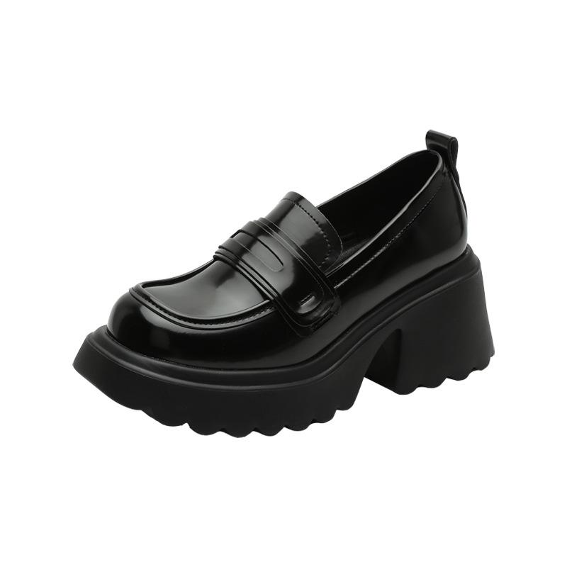 

Sweet and cool Spice Girl style super high heel female autumn and winter new thick-soled round head one-pedal small leather shoes female 35 чёрный