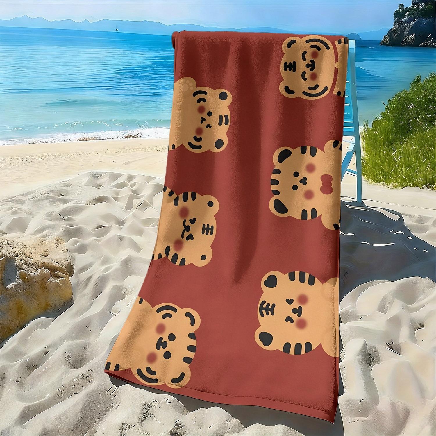 

Cartoon tiger-style cute animal pattern polyester microfiber beach towel is highly absorbent, suitable swimming beach outings W40*H60(CM)