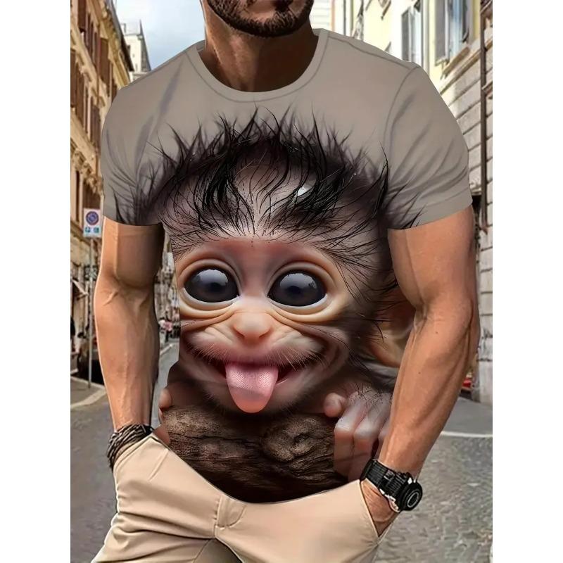 Summer Round Neck 3D Funny Animal Print Top Fashionable Casual Short Sleeved Men's T-shirts