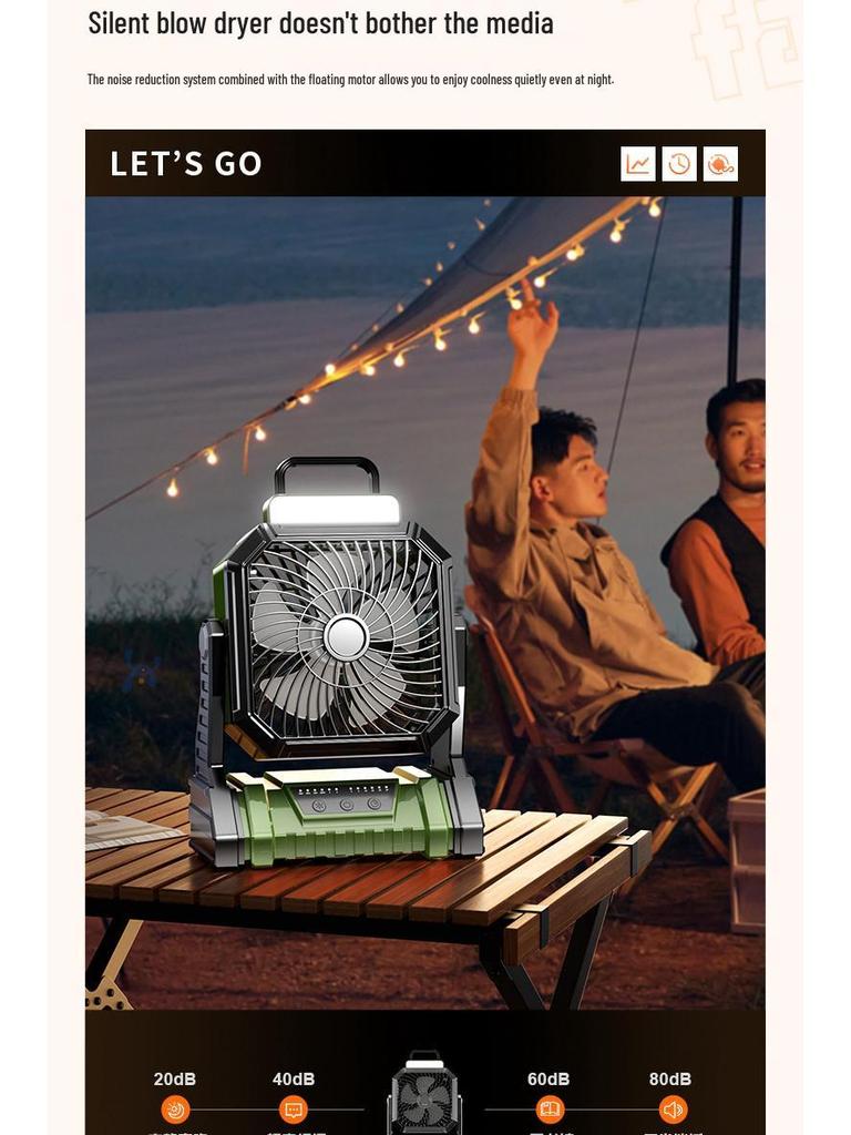 Portable Rechargeable USB Fan with Light for Camping, Outdoor Activities, and Fishing