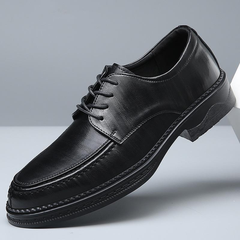Leather shoes men's spring business dress high-end sense casual commuting leather soft sole black men's wedding groom shoes