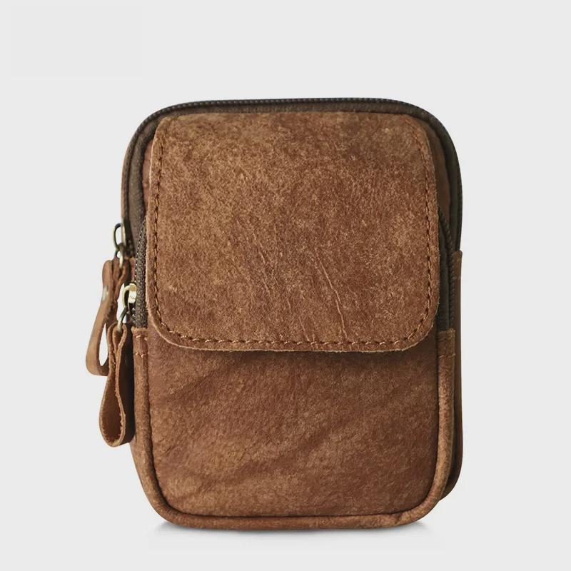 Men's Genuine Frosted Leather Waist Bag - Durable Zipper Sports & Work Belt Bag