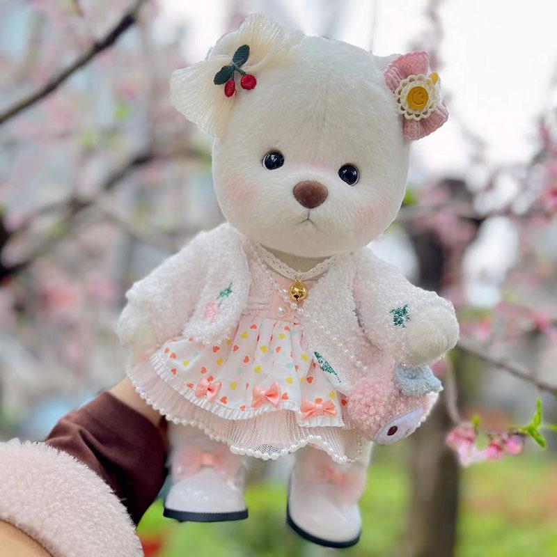 Medium Bear Outfit - Blue Pink Striped Carrot Overalls Set