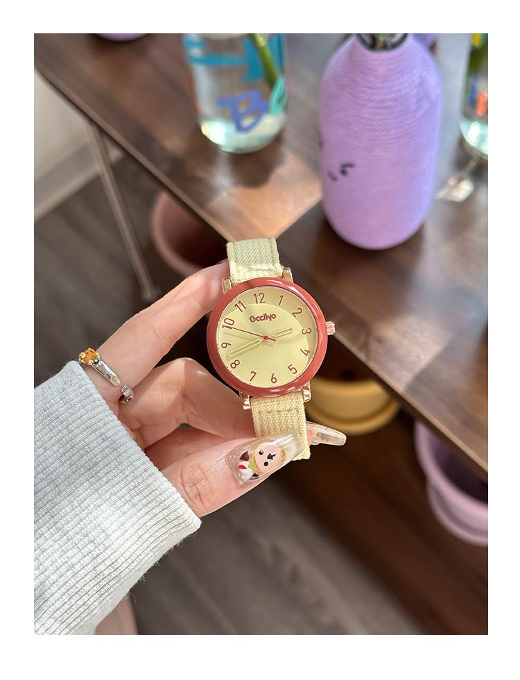 High-End Cream Canvas Strap Quartz Watch - Korean Style Fashion for Girls