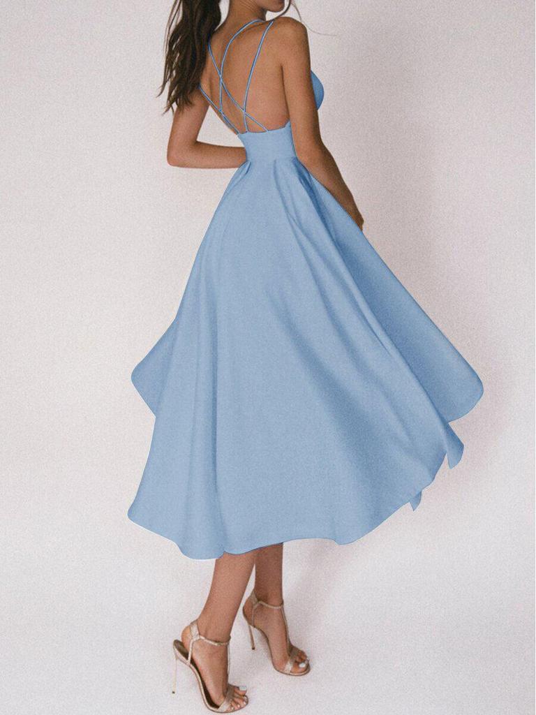 Multi-Color European & American Women's Sexy Swing Evening Dress with Spaghetti Straps