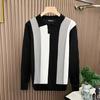 Men's Stylish Color Block Knit Polo Shirt - Hong Kong Style, Casual Autumn/Winter Wear