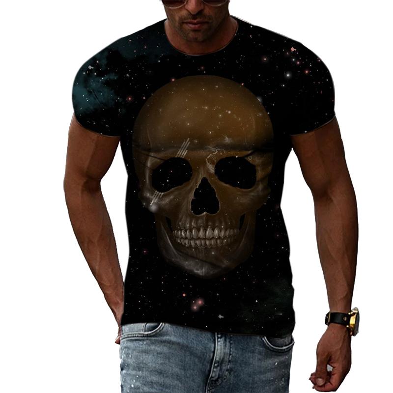 Sommermode Angst Totenköpfe Grafik Lässiges bedrucktes T-Shirt Hip Hip Harajuku Stil Rundhals Kurzarm Herren T-Shirts