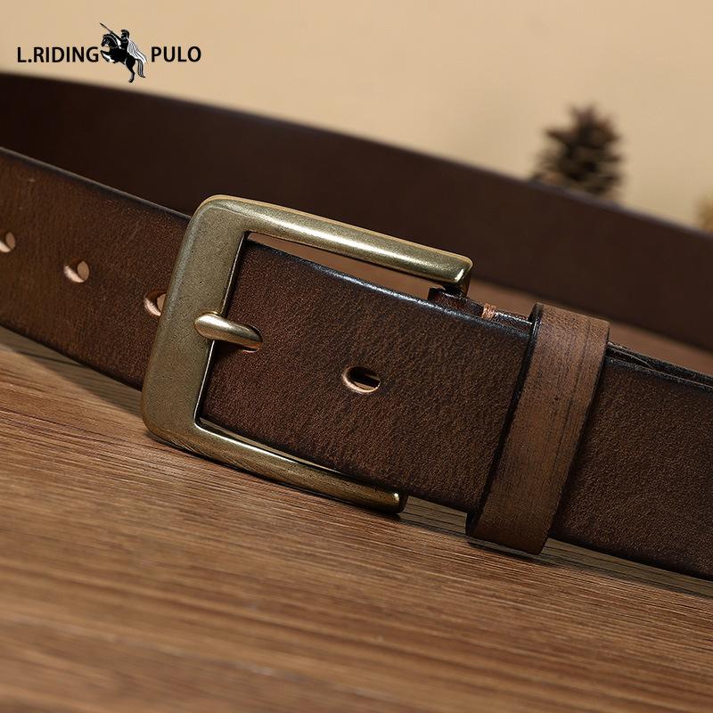 Genuine Cowhide Belt Retro Handmade Pure Copper Pin Buckle Men's Belt Young People Trendy Youth Casual Pants Belt