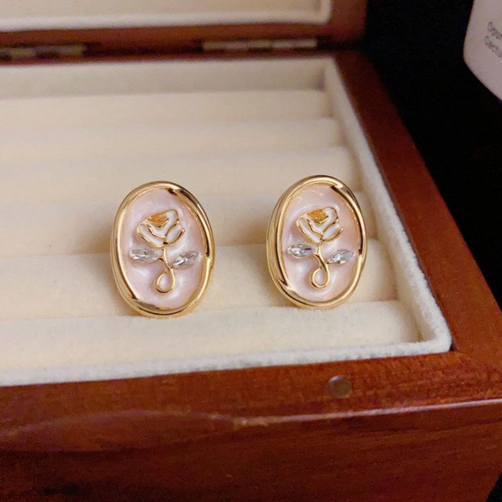 Oil Drop Vintage Earrings Women Ear Jewelry Sweet Stud Earrings Vintage Rose Flower Earrings  Gift