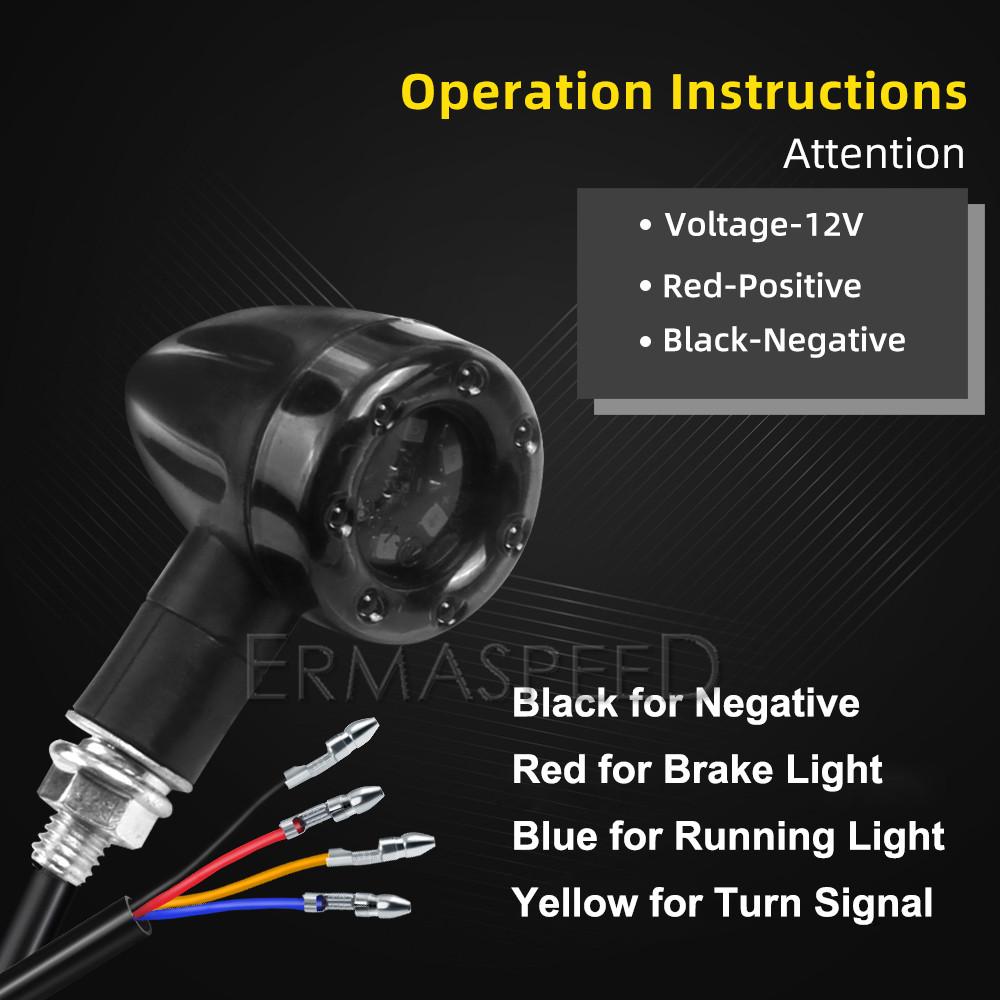 2/4Pc Universal 8mm Motorcycle LED Turn Signals Stop Brake Lights Bullet Amber Red Motorbike Indicators Scooter Front Rear