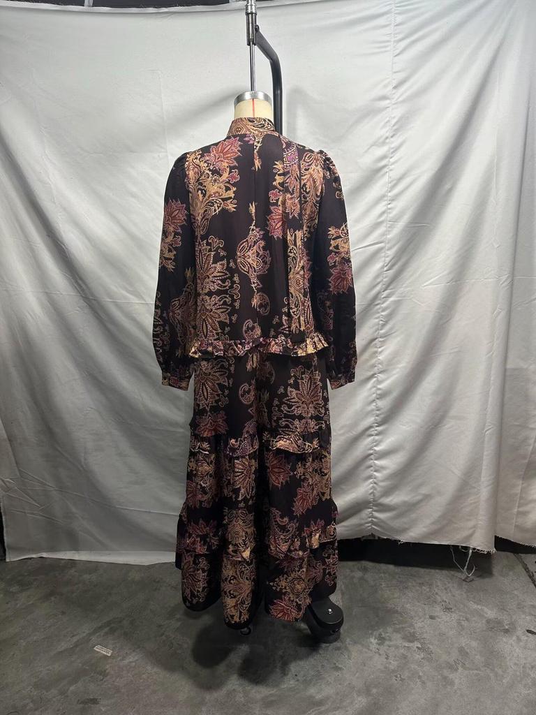2025 Autumn Bohemian V-Neck Loose Fit Dress - European Style Printed Women's Clothing