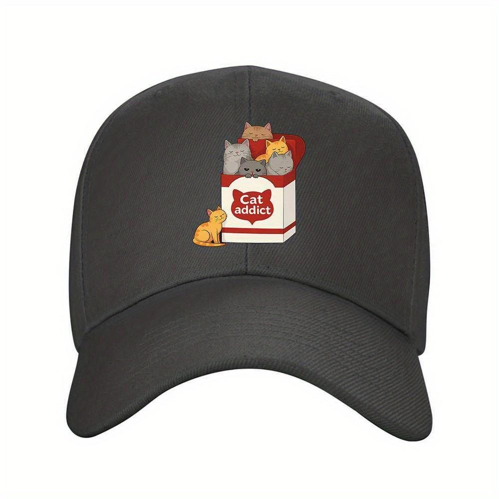 Cat Addict Box Graphic Baseball Cap Adjustable Unisex Sporty Outdoor Casual Hat