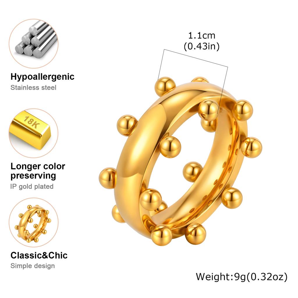 Trendy Stainless Steel Mix Color Mini Ball Ring for Women, Vintage Gold Plated Finger Rings, Party Luxury Jewelry Gift