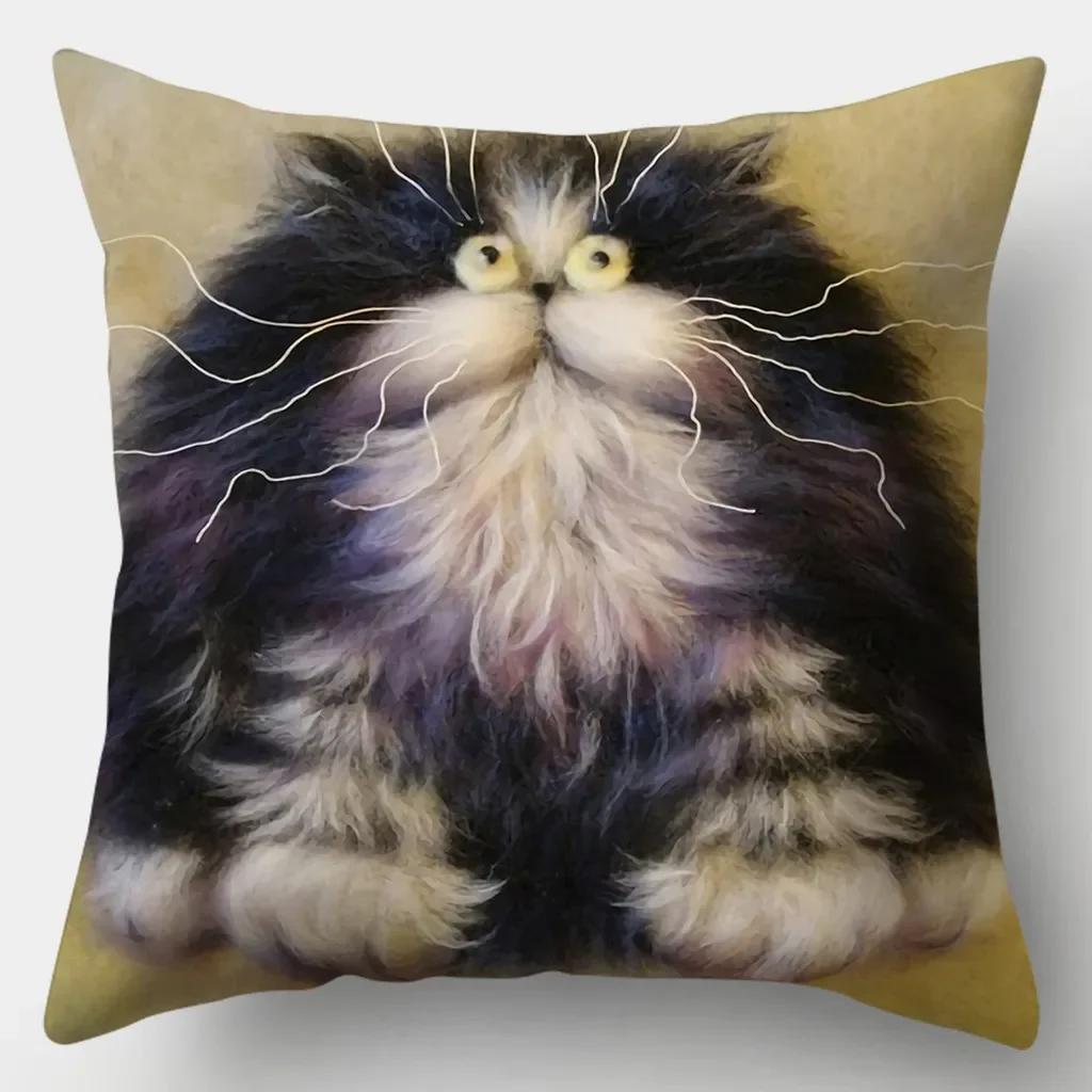 Cute Cat Pillowcase Square Sofa Pillow Cover Watercolor Loving Cushion cover