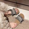 Slippers Women's Summer Wear New Fashion Rhinestone One-word Flat-bottomed Beach Sandals