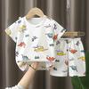 Kids Cotton Short Sleeve 2Pcs Set, Summer Shoulder Snap T-shirt & Shorts for Toddler Boys Girls